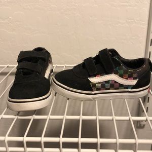 Black and multi colored checker Velcro vans for toddler girls size 9T